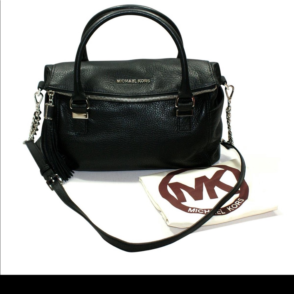 Black leather Michael kors tassel flap purse